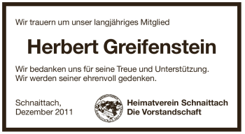 Traueranzeige von Herbert Greifenstein von Pegnitz-Zeitung